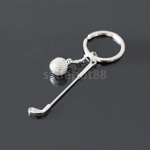 Cinderella's Closet Accessories - Golf Club and Ball Silver Metal Keychain
